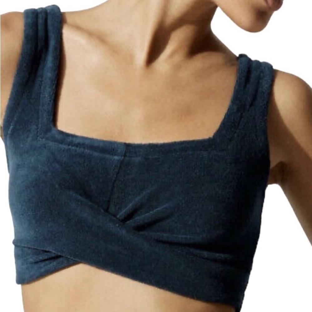NWT CARBON38 Navy Micro Terry square Neck Twist  SzS -NWT!